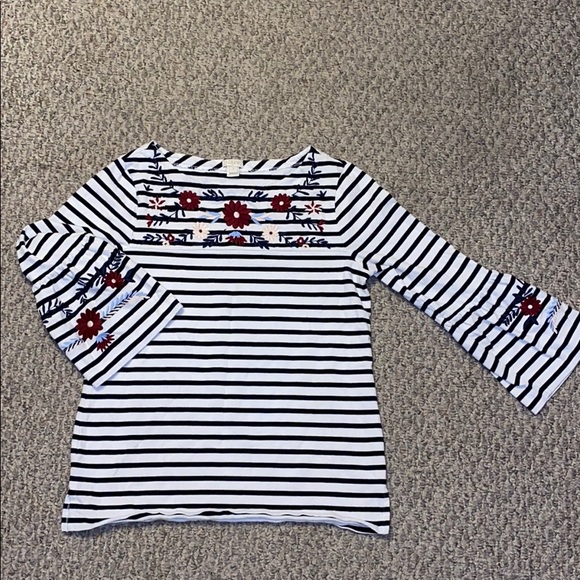 J Crew Striped Blouse with Floral Details - Picture 2 of 3